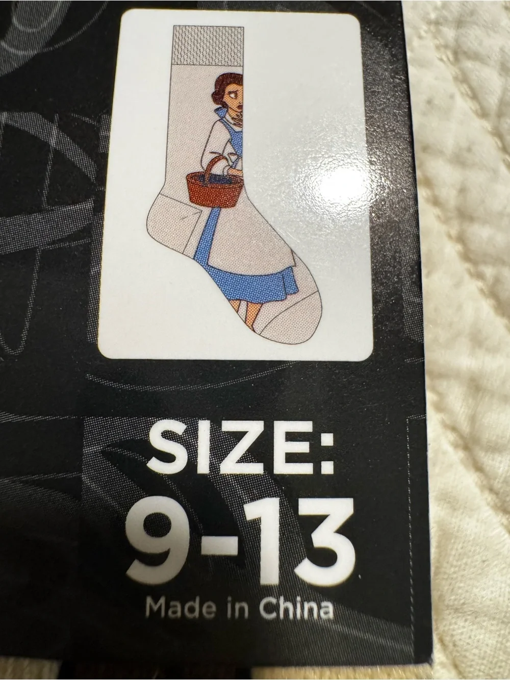 Disney Beige Crew Socks with Blue and Brown Character Accents